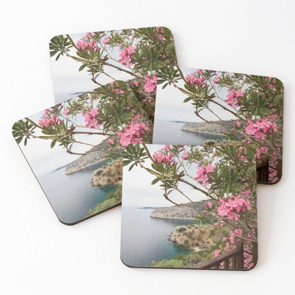 Item preview, Pink flowers and a view. Holy Monastery of the Archangel Michael. Thassos 2023 34 designed and sold by Jouko Lehto Photography.