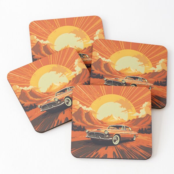 Item preview, Retro Revival - Vintage 60's Car with Expressive Orange Sun designed and sold by UrsaStick.