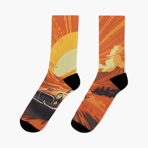 Item preview, Retro Revival - Vintage 60's Car with Expressive Orange Sun designed and sold by UrsaStick.