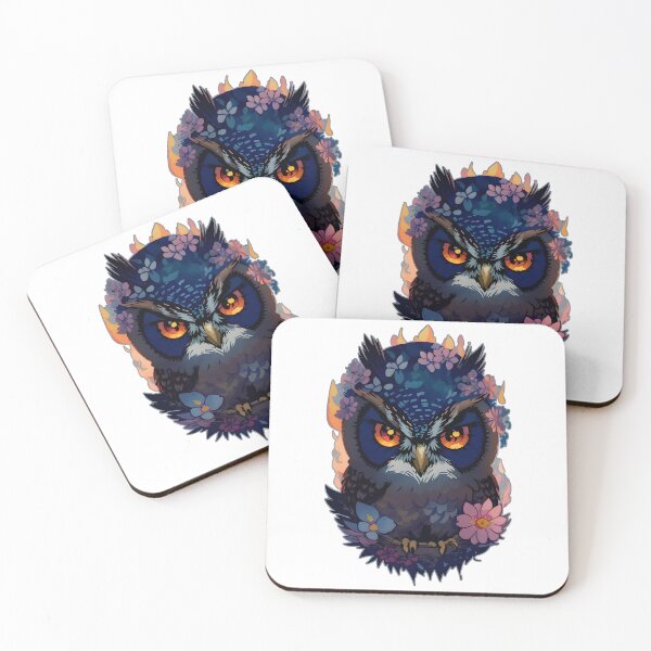 Item preview, Nocturnal Enigma: Mysterious Owl Amidst Darkened Blooms designed and sold by Bulbuc.