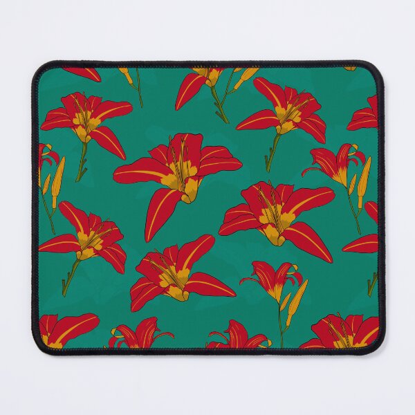 Item preview, Red Daylily Pattern with Green Background designed and sold by danibelldesigns.