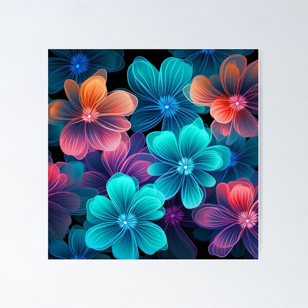 Artikelvorschau, Wunderschönes Neon-Blumenmuster im originellen Stil ohne entworfen und verkauft von Devilscrib Design.