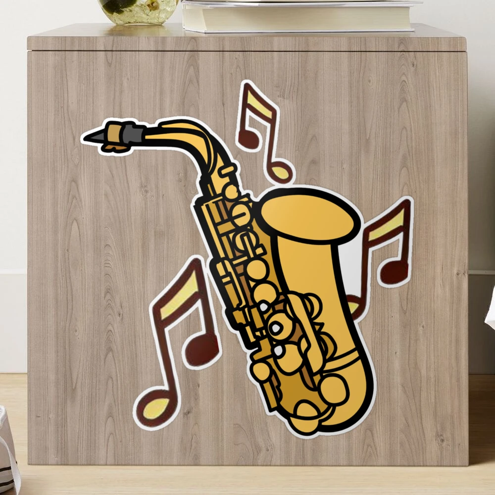 AB Saxophone and Trumpet Dancing Cartoon Classic Round Sticker, Zazzle