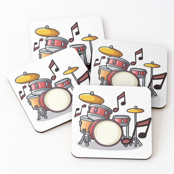 Item preview, A cartoon of a kawaii drumkit with musical notes designed and sold by vidademusico.