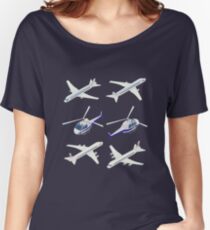 Passenger Airplane. Passenger Helicopter. Isometric Transportation. Aircraft Vehicle. Women's Relaxed Fit T-Shirt