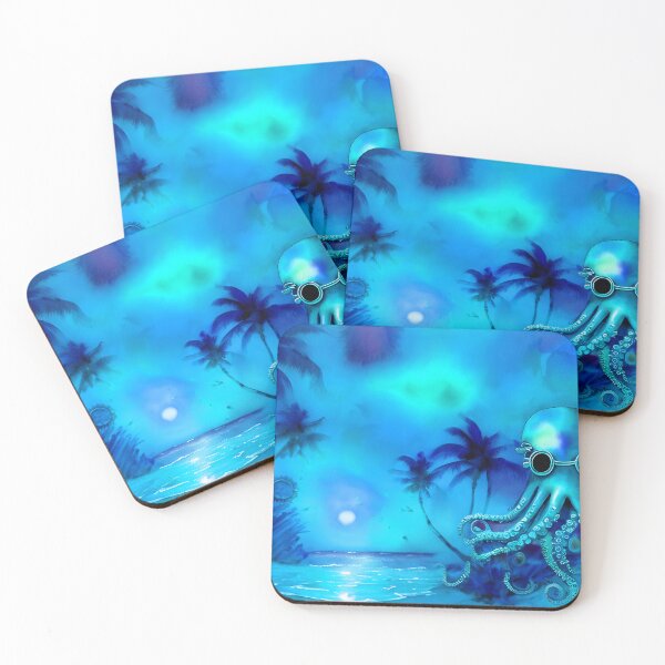 Item preview, Retro Futuristic Octopus - Blue Moonlight Beach Scene - AI Art 1 of 4 designed and sold by Beachy.