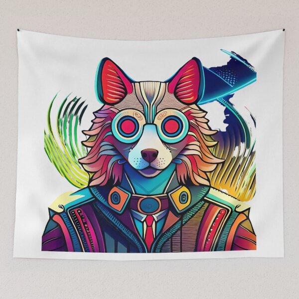 Item preview, Cyberpunk Futuristic Neon Dog designed and sold by nashthrift.