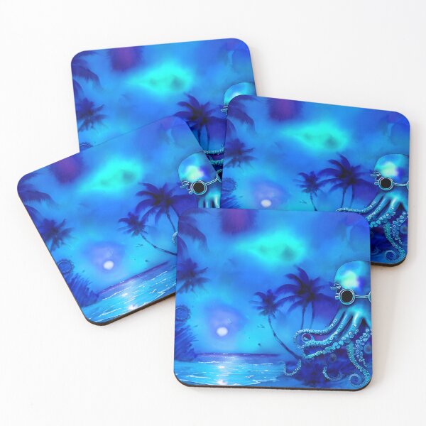 Item preview, Retro Futuristic Octopus - Blue Moonlight Beach Scene - AI Art 2 of 4 designed and sold by Beachy.