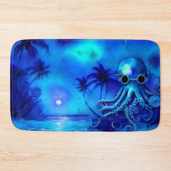 Item preview, Retro Futuristic Octopus - Blue Moonlight Beach Scene - AI Art 2 of 4 designed and sold by Beachy.