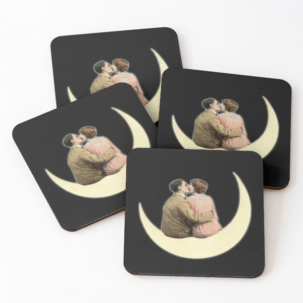 Item preview, HD. Couple kissing on the moon. Vintage paper moon portrait designed and sold by MINDTHECHERRY.