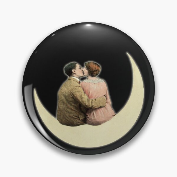 Item preview, HD. Couple kissing on the moon. Vintage paper moon portrait designed and sold by MINDTHECHERRY.
