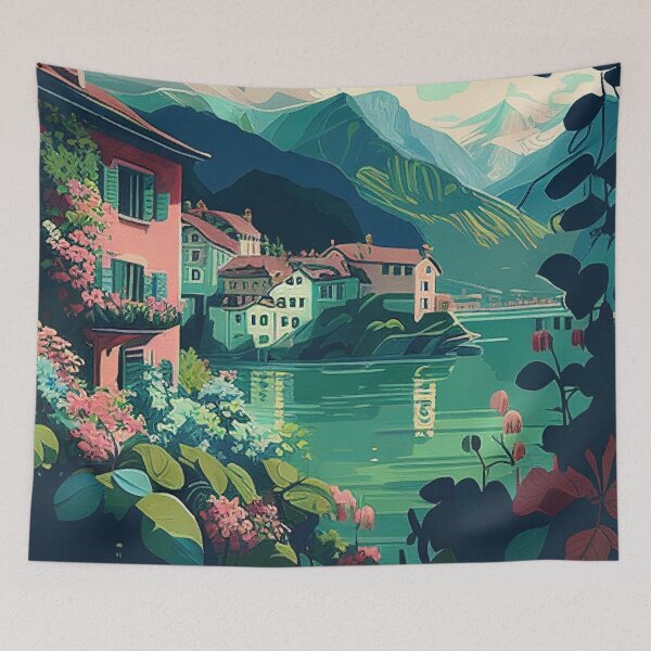 Item preview, Pastel Lakeside Town designed and sold by TheArtMage.