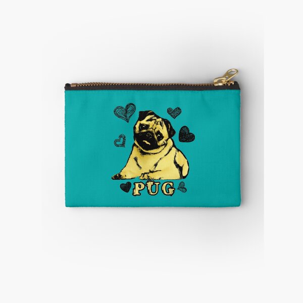 Item preview, Adorable Puppy Pug on teal with hearts designed and sold by k9printart.