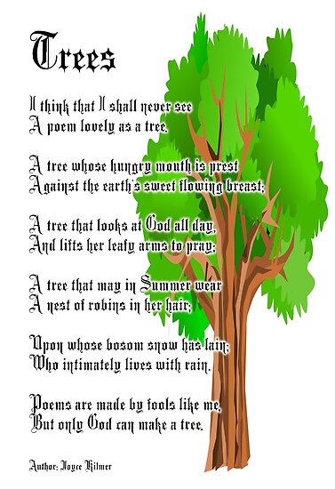 trees poem author joyce kilmer posters by tom hill designer