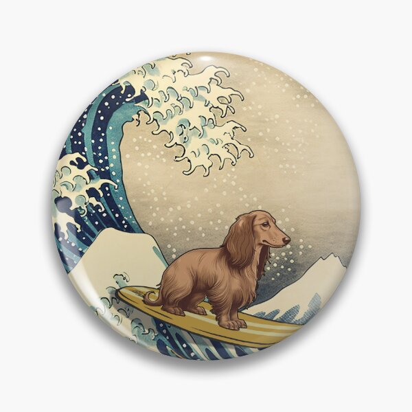 Item preview, Long Haired Dachshund Kanagawa Japanese Surfing Wave designed and sold by rafaeltto.