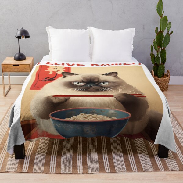 Item preview, Quirky Himalayan Kitty Cat Eating Ramen - I Love Ramen designed and sold by KittyStampedeCo.
