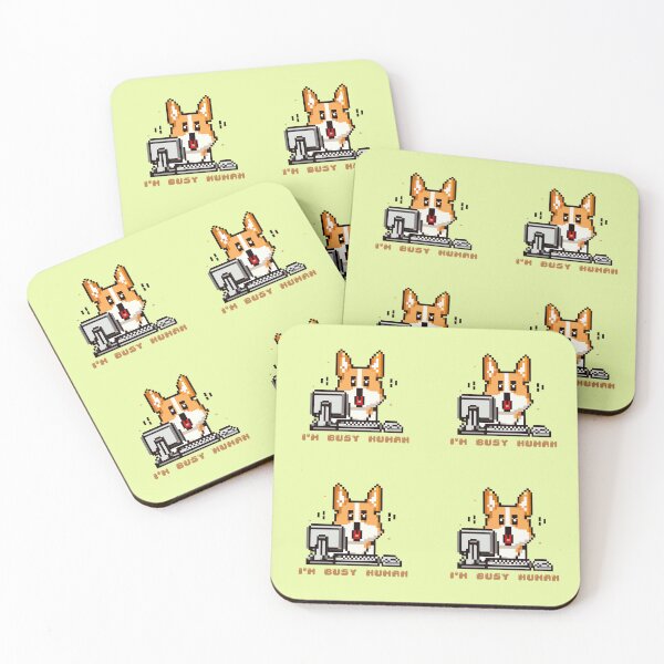 Item preview, Corgi puppy sitting on a computer with the phrase ''I´m Busy Human'' designed and sold by ARVM.