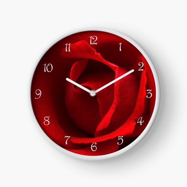 Red Rose with White Script Numbers Wall Clock Clock