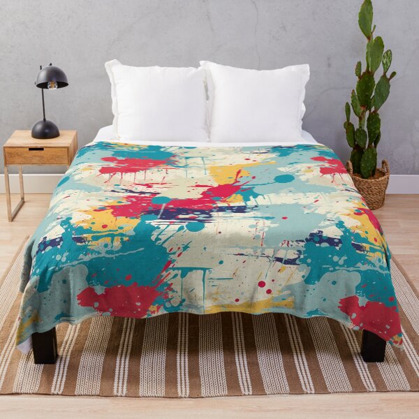 Item preview, Paint Splatter Pattern 1, beautiful accident repeated, happy accident, splashes and streaks of red, gold, and blue, beige background, abstract expressionist and wonderfully messy. designed and sold by FoxRobinRabbit.