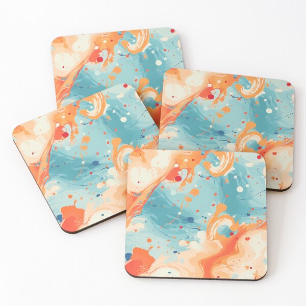 Item preview, Paint Splatter Pattern 2, like fiery explosions from twin suns, solar flare swirls, streaks of orange and white on a blue backdrop, abstract expressionist and wonderfully messy. designed and sold by FoxRobinRabbit.