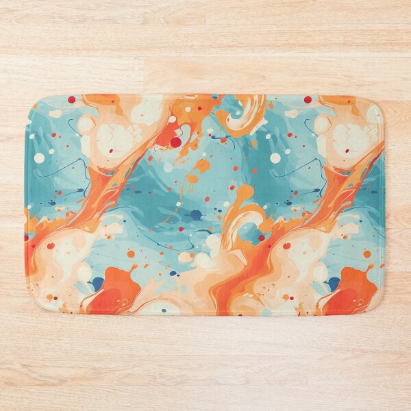 Item preview, Paint Splatter Pattern 2, like fiery explosions from twin suns, solar flare swirls, streaks of orange and white on a blue backdrop, abstract expressionist and wonderfully messy. designed and sold by FoxRobinRabbit.