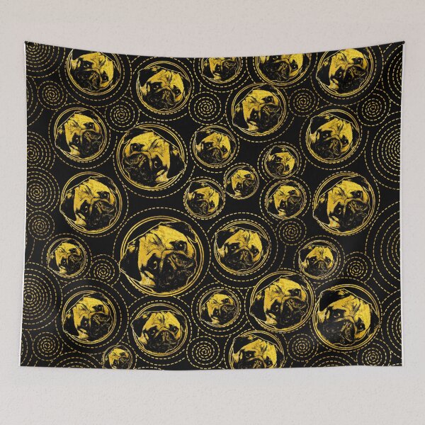 Item preview, Pug Puppy Pattern gold and black designed and sold by k9printart.