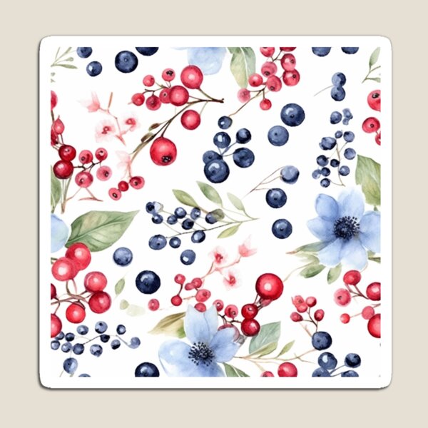 Artikelvorschau, Blaue Mohnblumen und wilde Beeren, nahtloses Aquarellmuster entworfen und verkauft von EmmaFinchDesign.