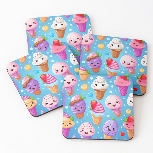 Item preview, Ice Cream Pattern with Delicious Flavors, Waffle Cones, and Cute Emojis designed and sold by PaletPatisserie.