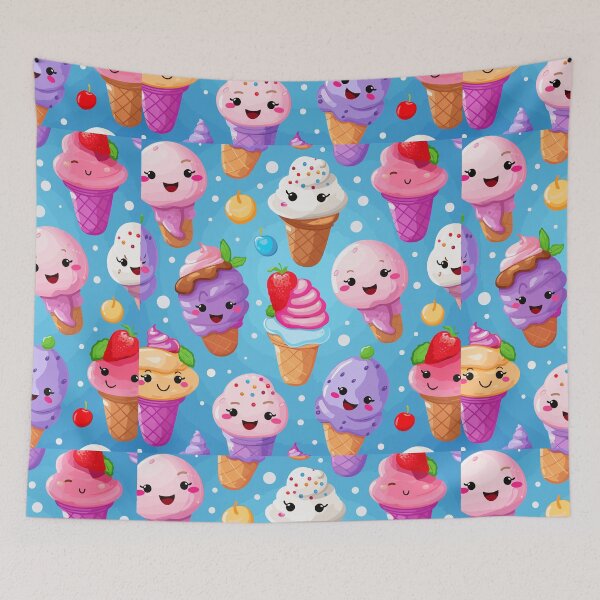 Item preview, Ice Cream Pattern with Delicious Flavors, Waffle Cones, and Cute Emojis designed and sold by PaletPatisserie.