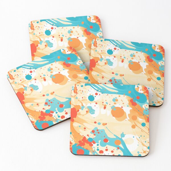 Item preview, Paint Splatter Pattern 5, like bubbles waking up, growing life, orange sunny day, blue splashes, abstract expressionist and wonderfully messy. designed and sold by FoxRobinRabbit.