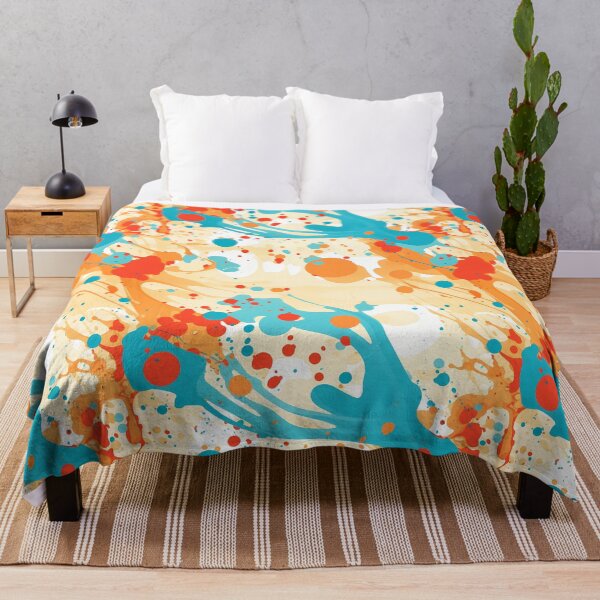 Item preview, Paint Splatter Pattern 5, like bubbles waking up, growing life, orange sunny day, blue splashes, abstract expressionist and wonderfully messy. designed and sold by FoxRobinRabbit.