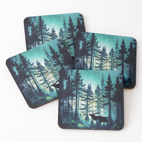 Item preview, Bull Elk Silhouette In A Vivid Forest Lit By The Northern Lights designed and sold by Heathermarie321.