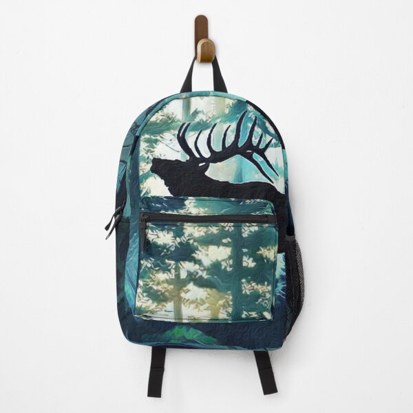Item preview, Bull Elk Silhouette In A Vivid Forest Lit By The Northern Lights designed and sold by Heathermarie321.