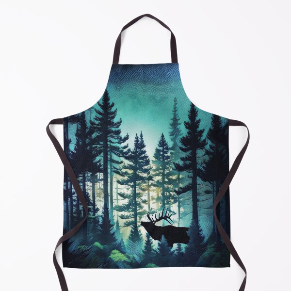 Item preview, Bull Elk Silhouette In A Vivid Forest Lit By The Northern Lights designed and sold by Heathermarie321.