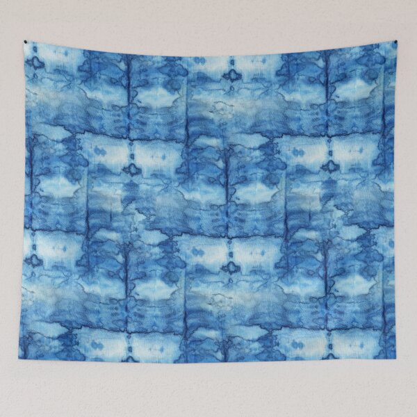 Item preview, Seamless tie-dye pattern of indigo color on white silk.  Shibori dyeing. designed and sold by lamarmarina.