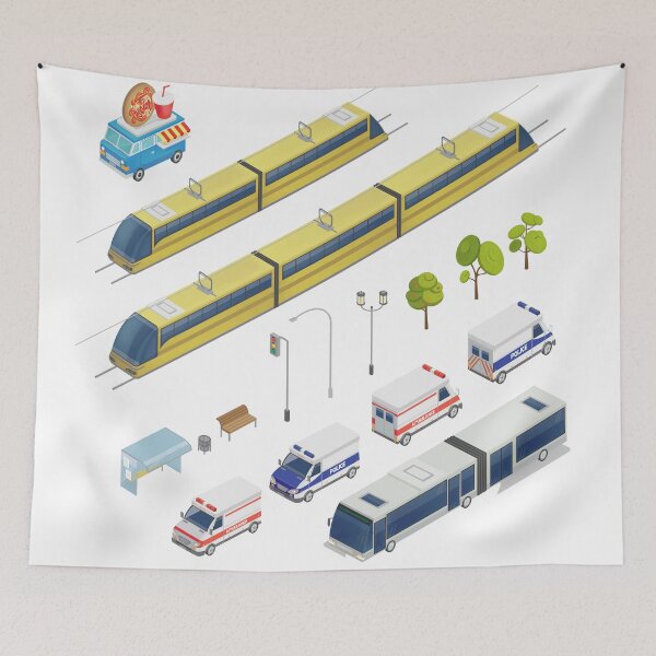Item preview, Isometric City. Urban Elements. Isometric Bus. Isometric Tram. City Transportation.  designed and sold by ivector.