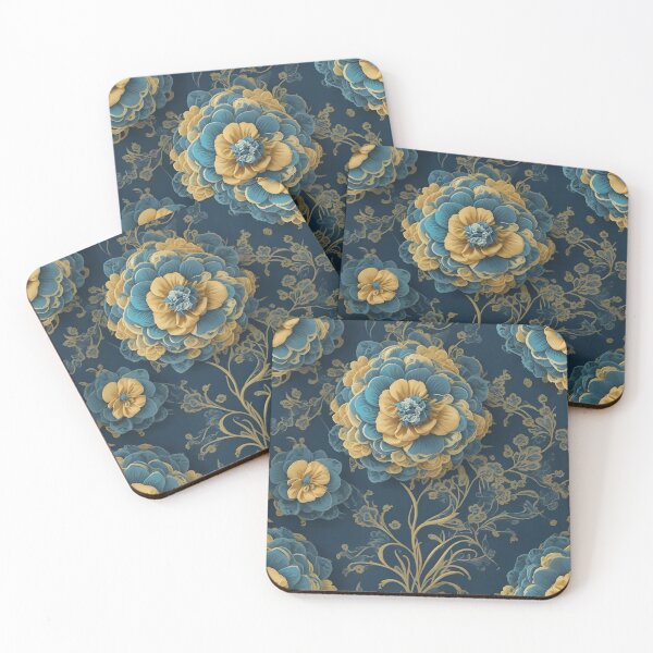 Item preview, Floral Pattern in Golden and Dark Blue designed and sold by Cuddleblossom.