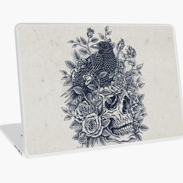 Monochrome Floral Skull Laptop Skin