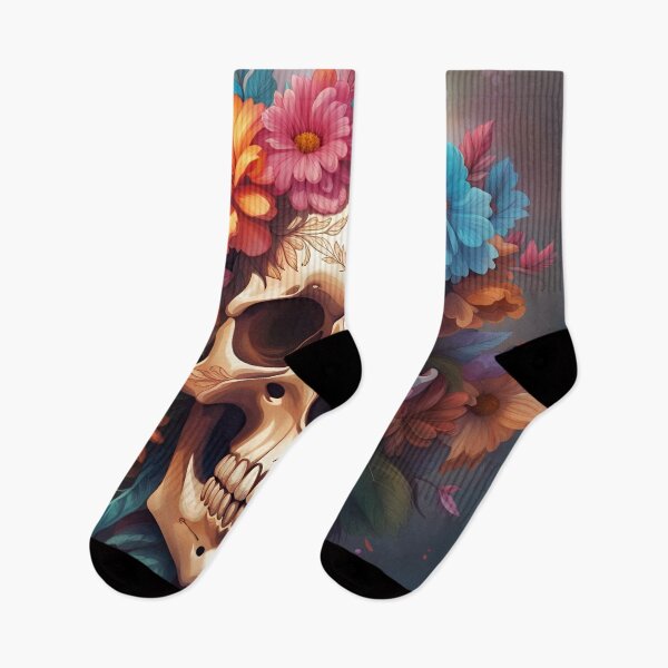 Artikelvorschau, Boho-Totenkopf mit Blumen entworfen und verkauft von UninteligentArt.