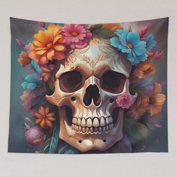 Artikelvorschau, Boho-Totenkopf mit Blumen entworfen und verkauft von UninteligentArt.