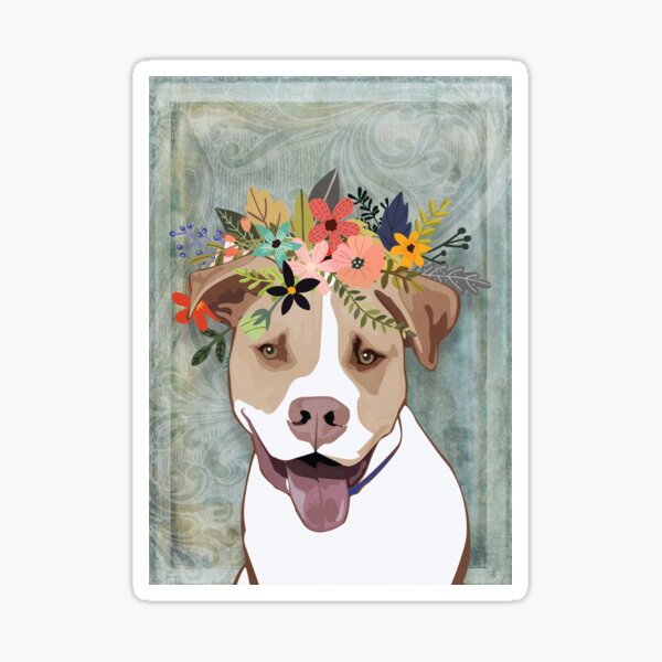 American Bulldog Wearing a Flower Crown Sticker