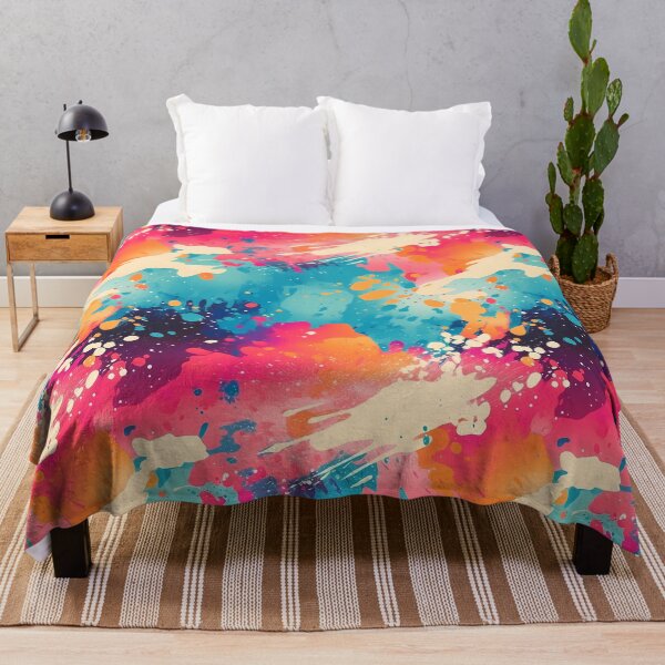 Item preview, Paint Splatter Pattern 6, wave of flowers and ocean crashing, pink, orange, beige, blue, purple, abstract expressionist and wonderfully messy. designed and sold by FoxRobinRabbit.