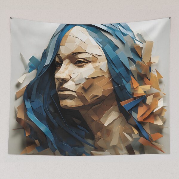 Item preview, Blue Serenity - A Modern Art Head with Polygonal Blue Hair designed and sold by vadimcarazan.
