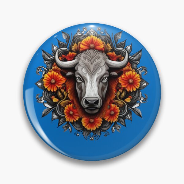 Item preview, Buffalo Surrounded By A Wreath Of Orange Flowers Tattoo Art designed and sold by taiche.