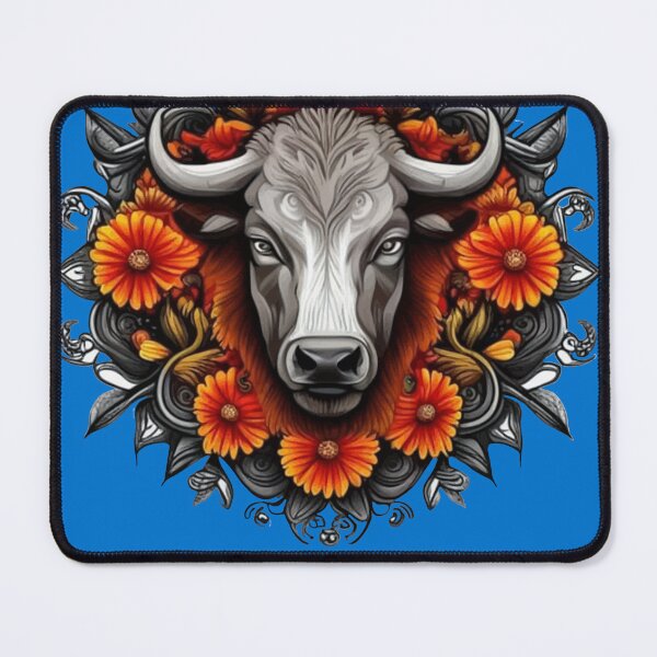 Item preview, Buffalo Surrounded By A Wreath Of Orange Flowers Tattoo Art designed and sold by taiche.