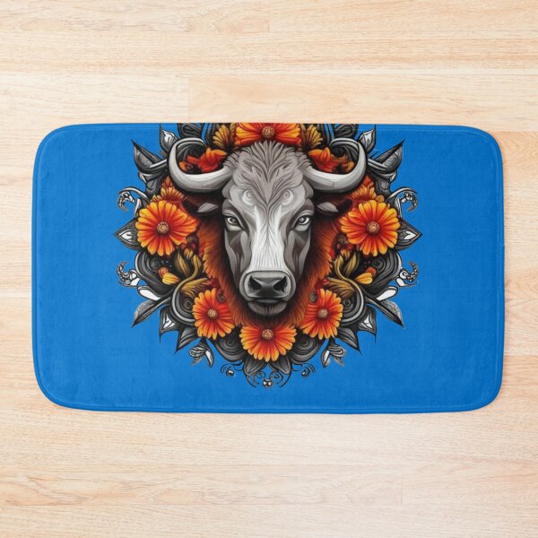 Item preview, Buffalo Surrounded By A Wreath Of Orange Flowers Tattoo Art designed and sold by taiche.