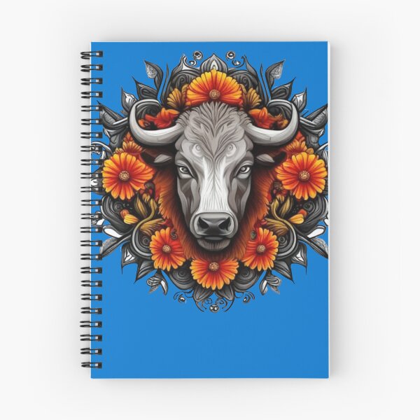 Item preview, Buffalo Surrounded By A Wreath Of Orange Flowers Tattoo Art designed and sold by taiche.