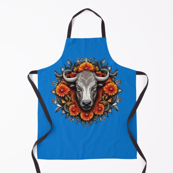 Item preview, Buffalo Surrounded By A Wreath Of Orange Flowers Tattoo Art designed and sold by taiche.