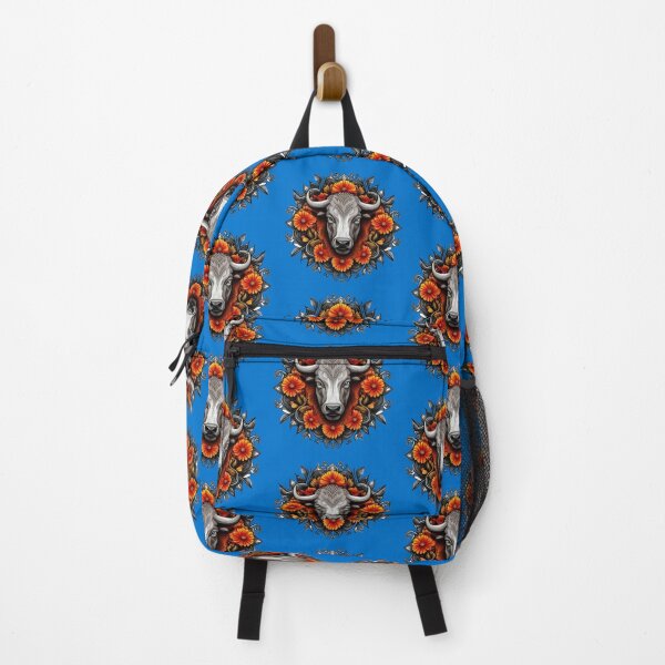 Item preview, Buffalo Surrounded By A Wreath Of Orange Flowers Tattoo Art designed and sold by taiche.