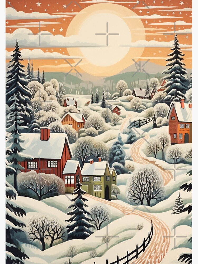 Sticker for Sale avec l'œuvre « Village de Noël miniature de rêve » de  l'artiste XmasPatterns